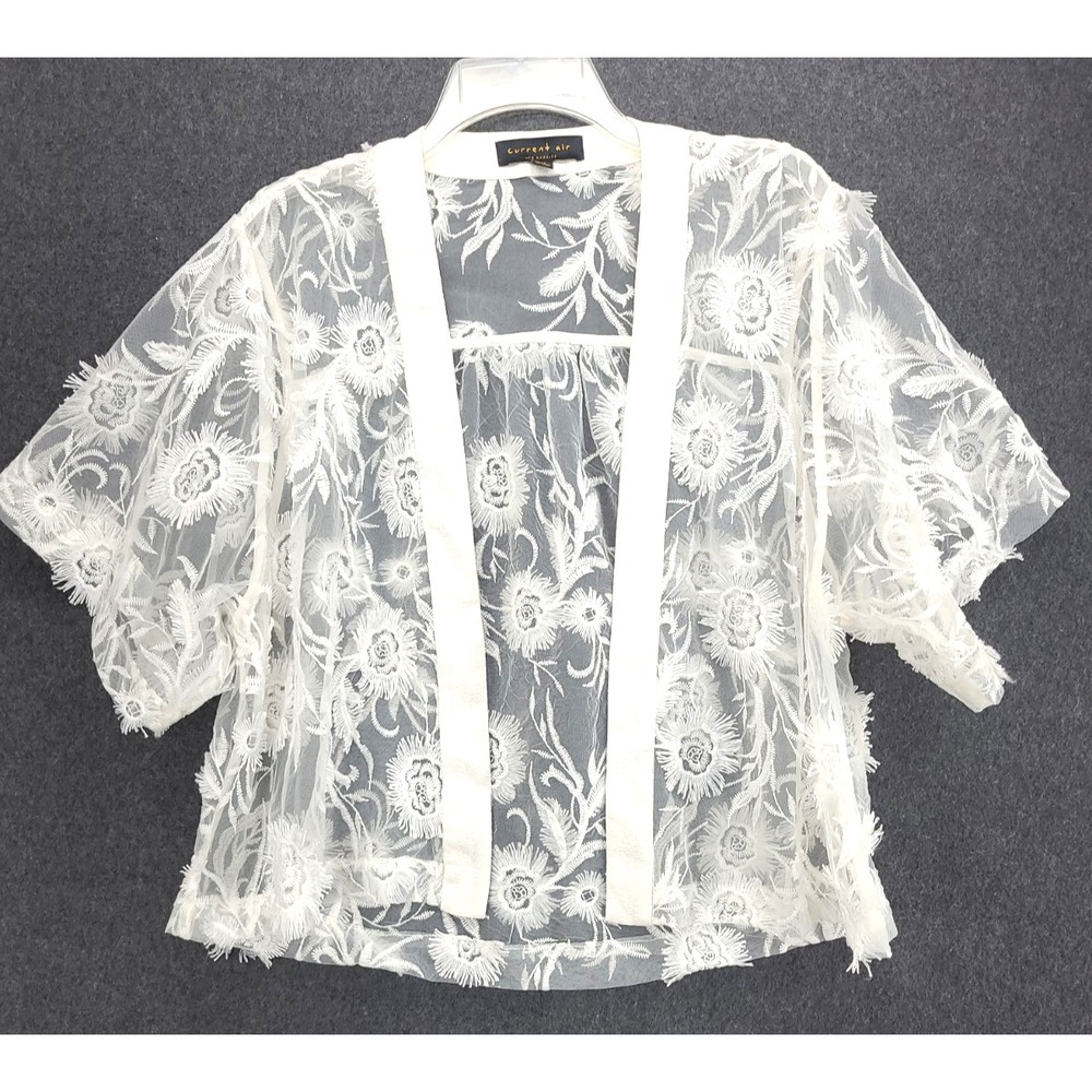 Anthropologie Current Air Sheer Floral Appliqué Bolero Lace Chiffon Coquette OS